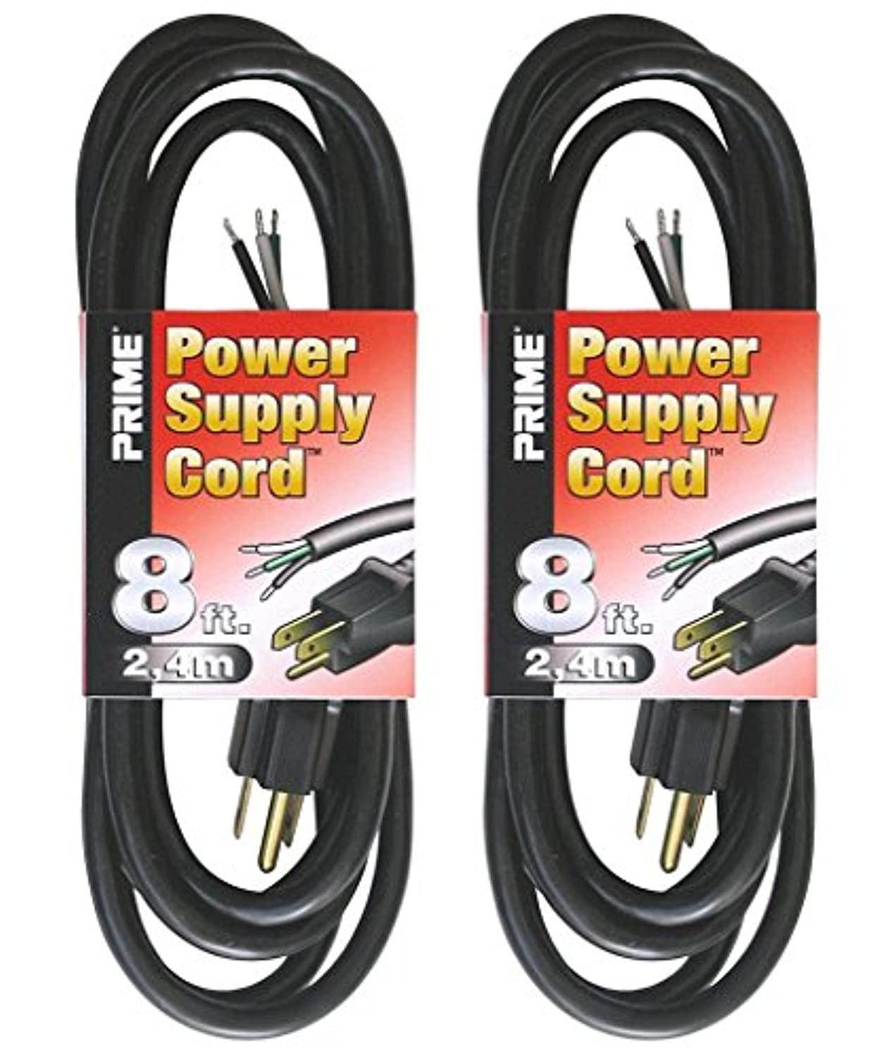 prime ps010608 8-feet 16/3 sjt replacement power supply cord, black, 2-pack
