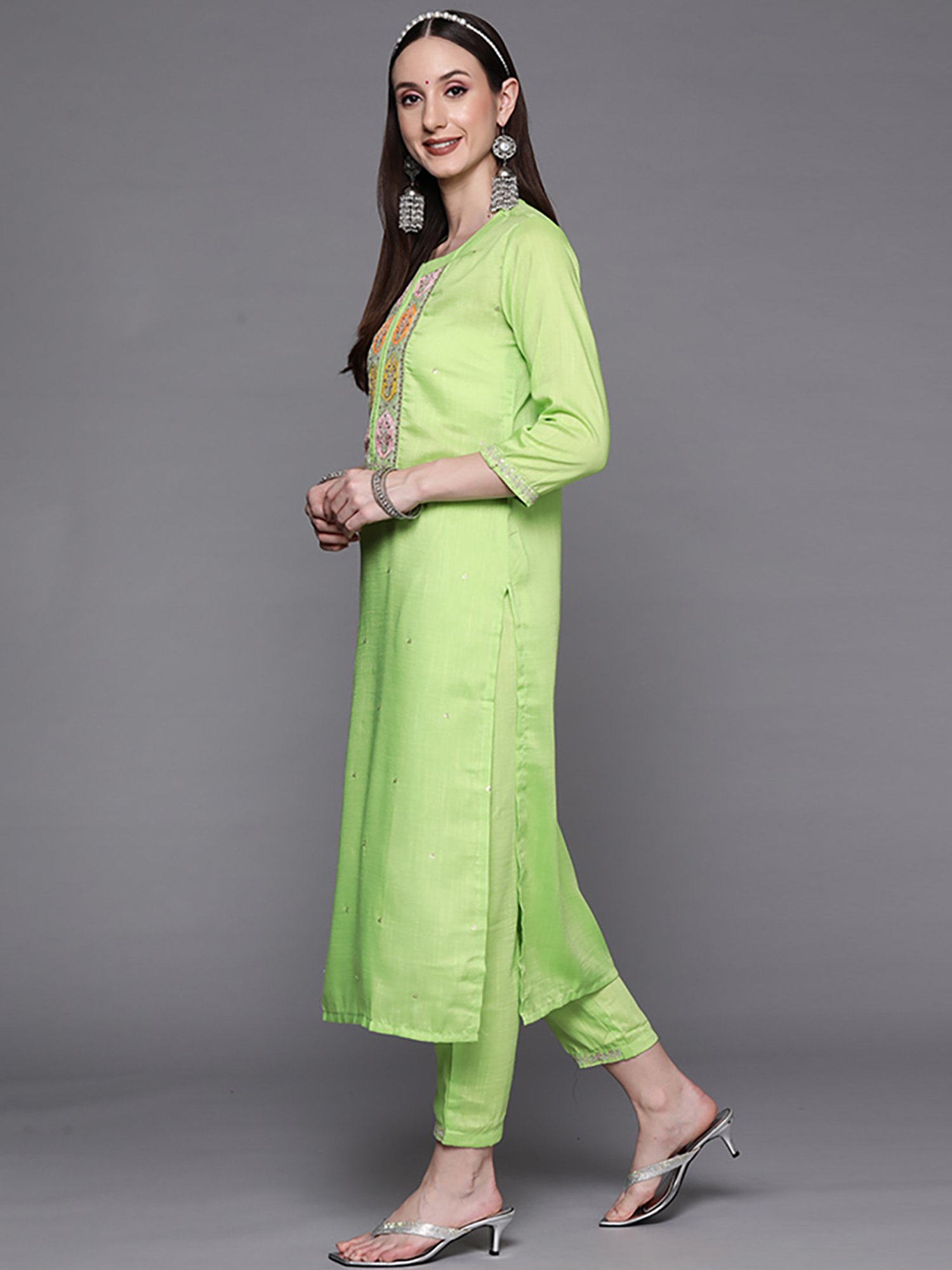 Indo Era Green Embroidered Kurta Pant Set With Dupatta