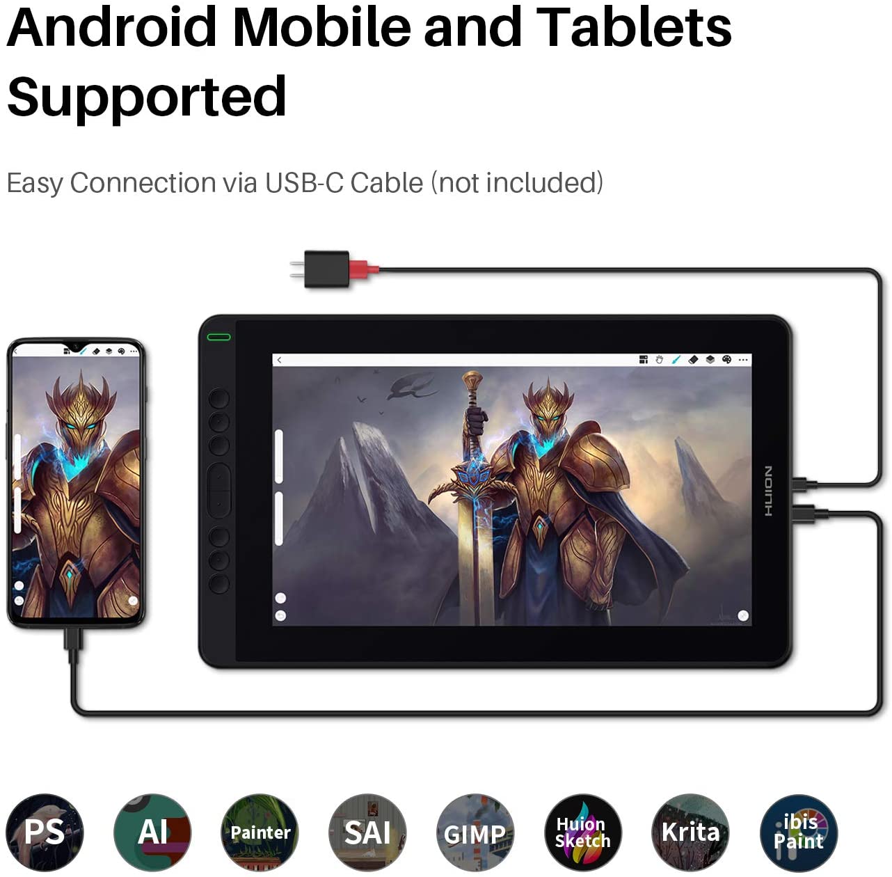 2020 HUION KAMVAS 13 Graphics Drawing Tablet with Full-Laminated Screen Android Support Battery-Free Sylus Tilt 8 Press Keys,13.3inch Pen Display,Black