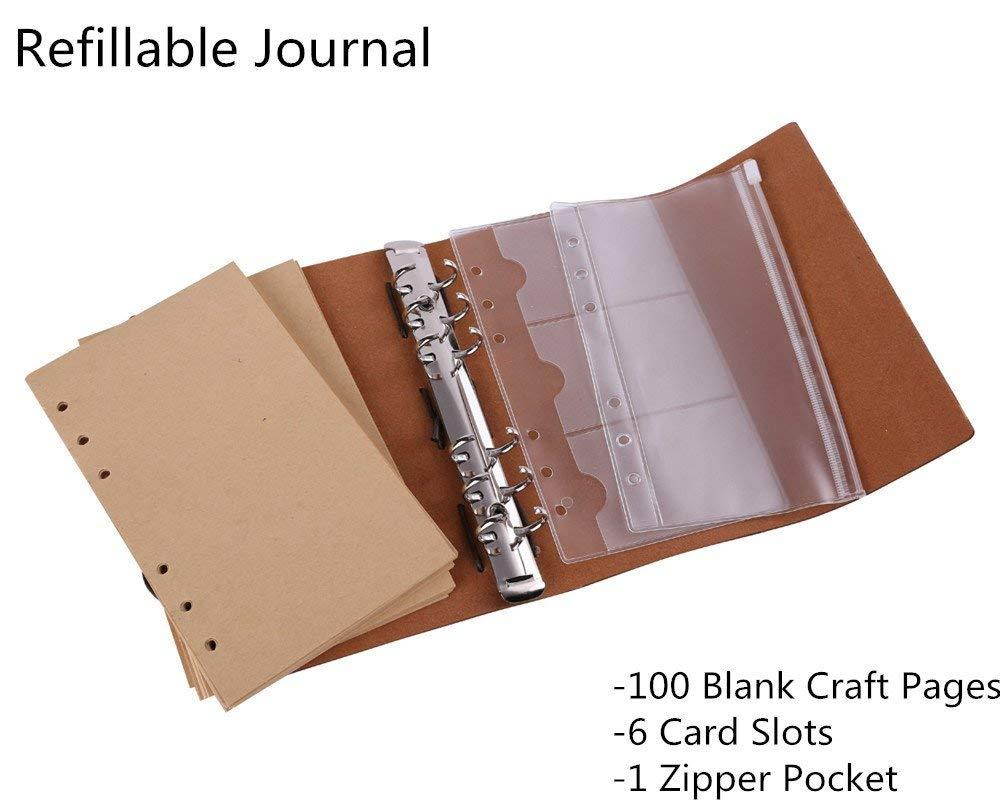 Leather Writing Journal Notebook, MALEDEN Vintage Traveler Notebook Sketchbook Classic Refillable Diary Planner for Girls and Boys with Blank Paper and Zipper Pocket (A6, Paris)