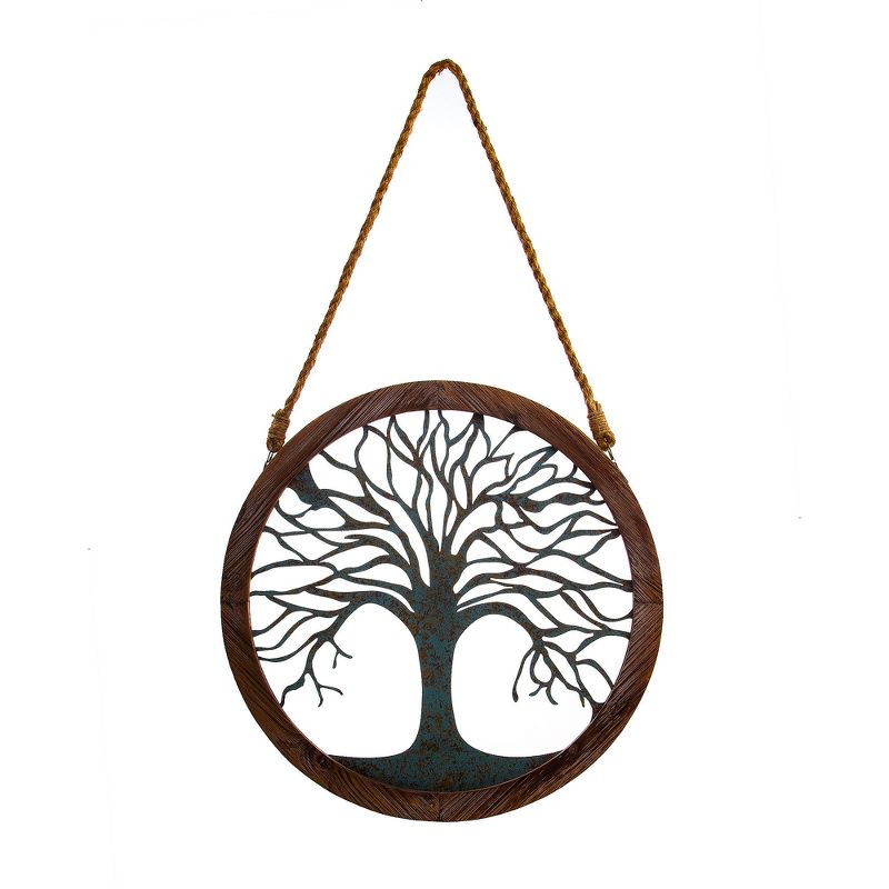 18"x18" Rustic Round Wood and Patina Decorative Tree Wall Decor Brown - Patton Wall Decor