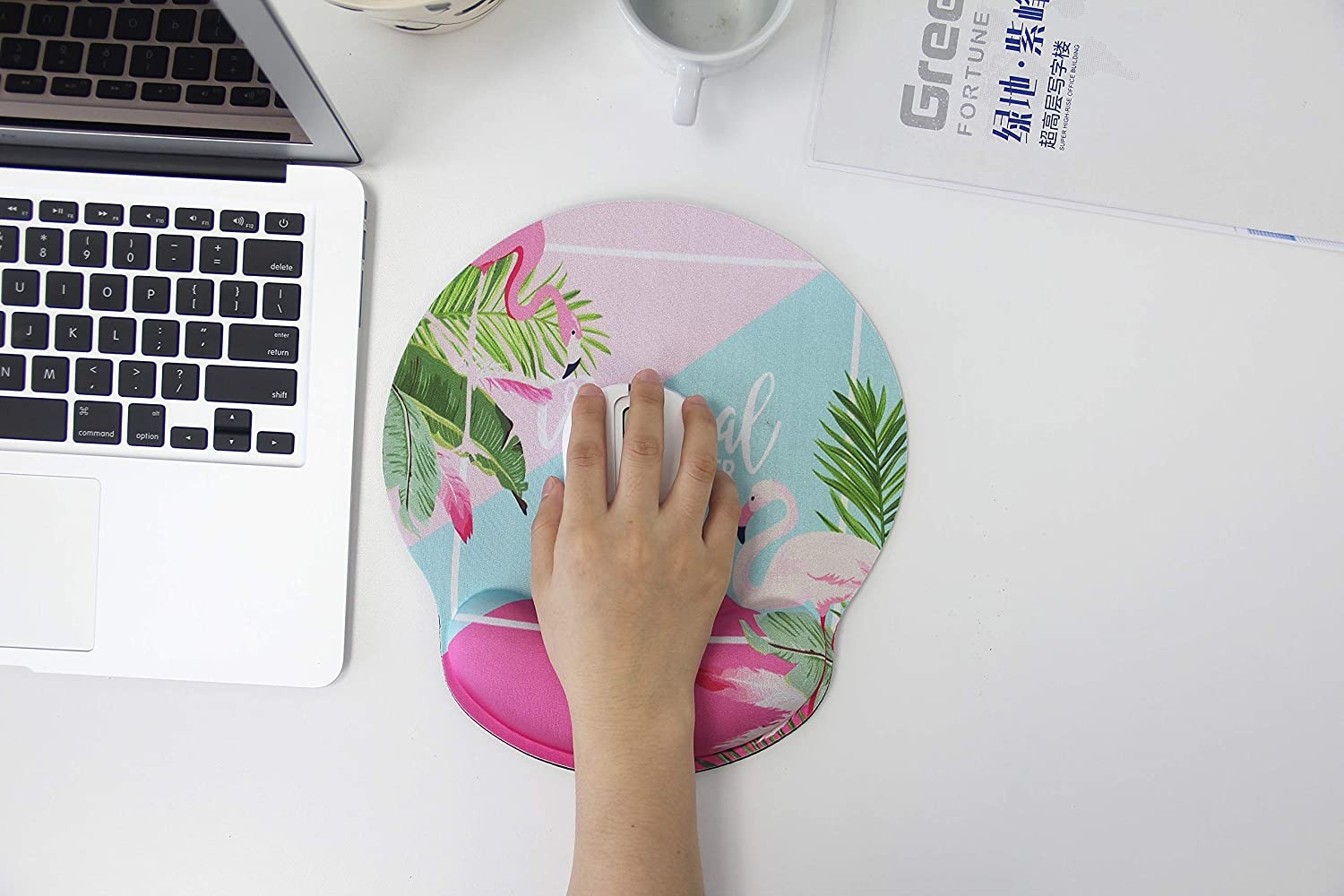Mouse Pads with Gel Wrist Rest Support,Ergonomic Non Slip Base Memory Foam Wrist Rest Pad Mousepad for Home,Office,Gaming,Computer,Laptop Easy Typing Pain Relief, Flamingo