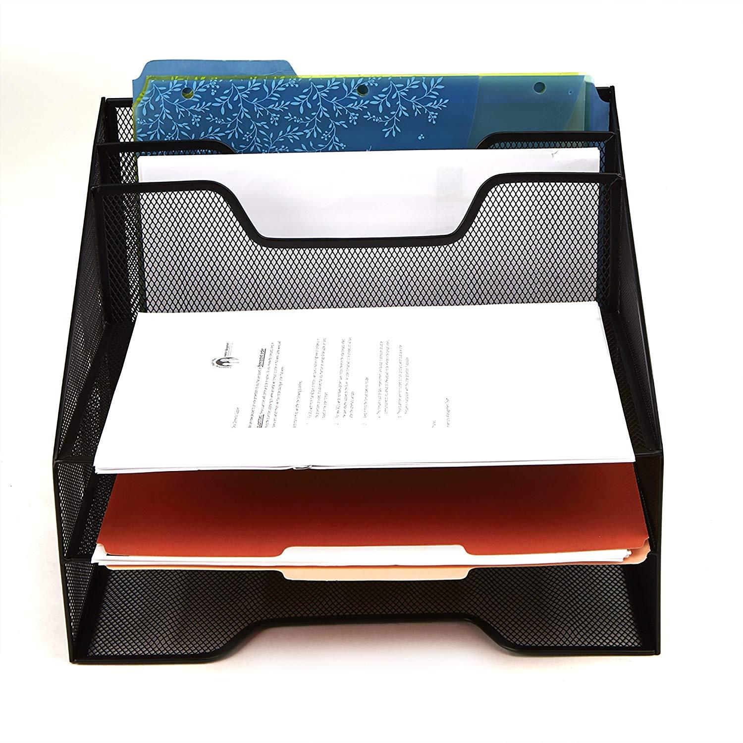 Mind Reader Mesh Desk Organizer 5 Trays Desktop Document Letter Tray for Folders, Mail, Stationary, Desk Accessories, Black
