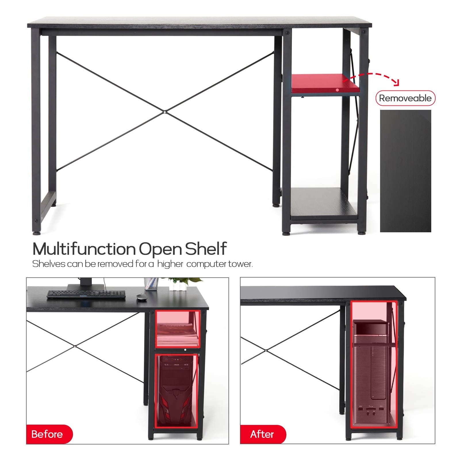 Gome Home Office Computer Desk with Shelves - 47 Inch Large Writing Study Desk with Storage Bookshelf, Modern Simple PC Desk for Small Space, Industrial Work Wood Desk Easy Assemble
