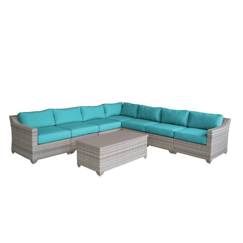 Fairmont 8pc Patio Sectional Seating Set with Cushions - Azure - TK Classics