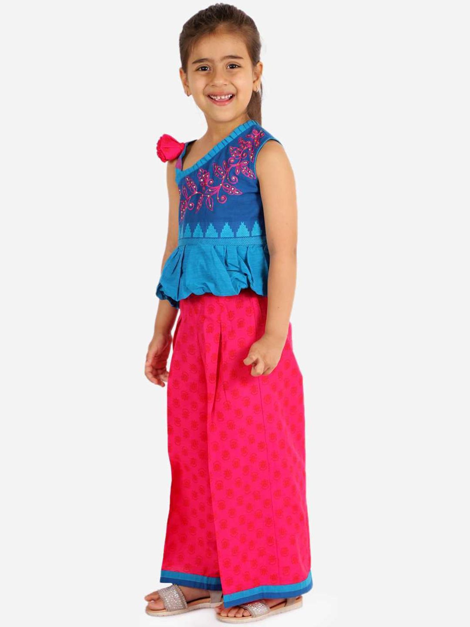 TWISHA Kids Blue & Pink Embroidered Top Set