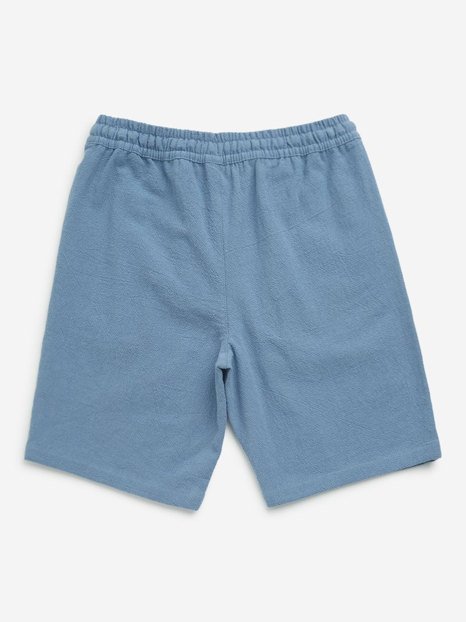 Y&F Kids by Westside Dusty Blue Solid Mid-Rise Cotton Shorts