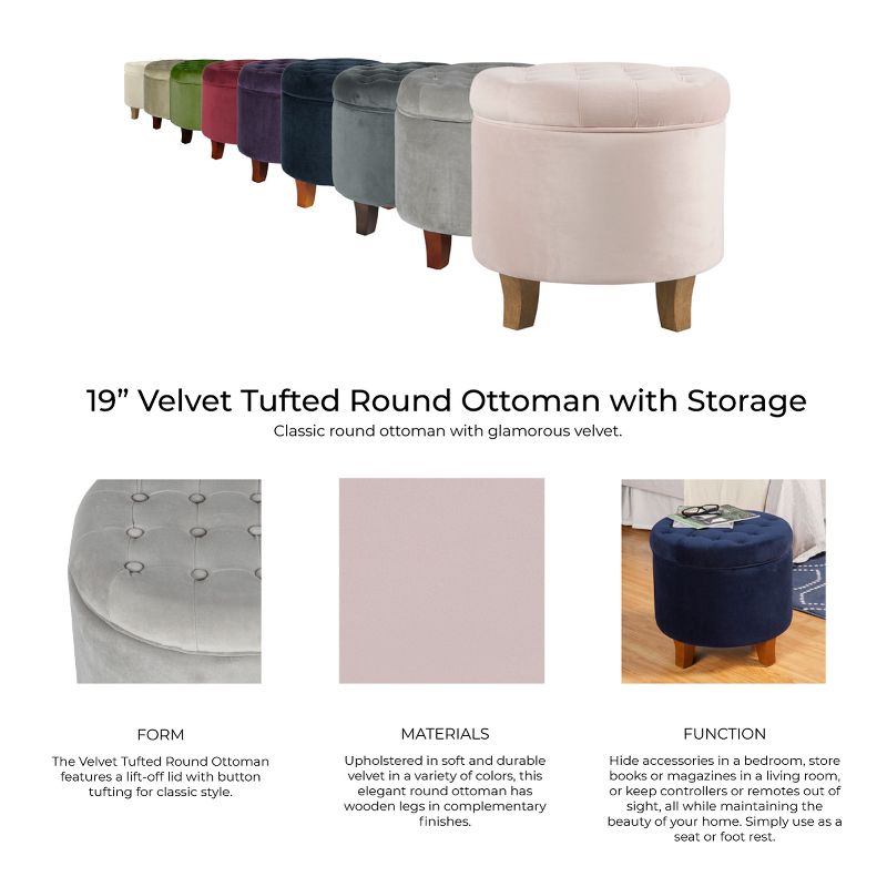 Velvet Tufted Round Storage Ottoman Pink Blush - HomePop