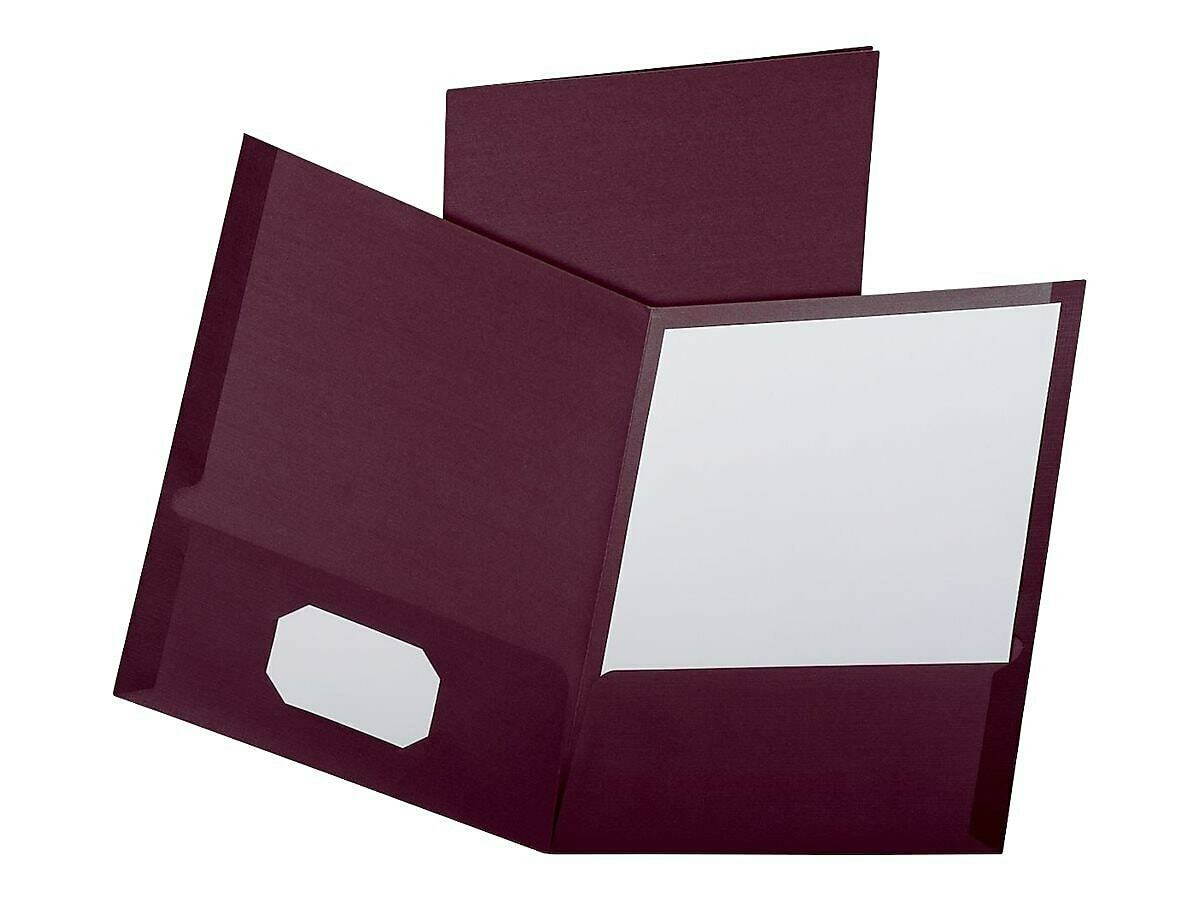 Oxford Linen Finish Twin Pocket Folders Letter Burgundy 25/Box 53441