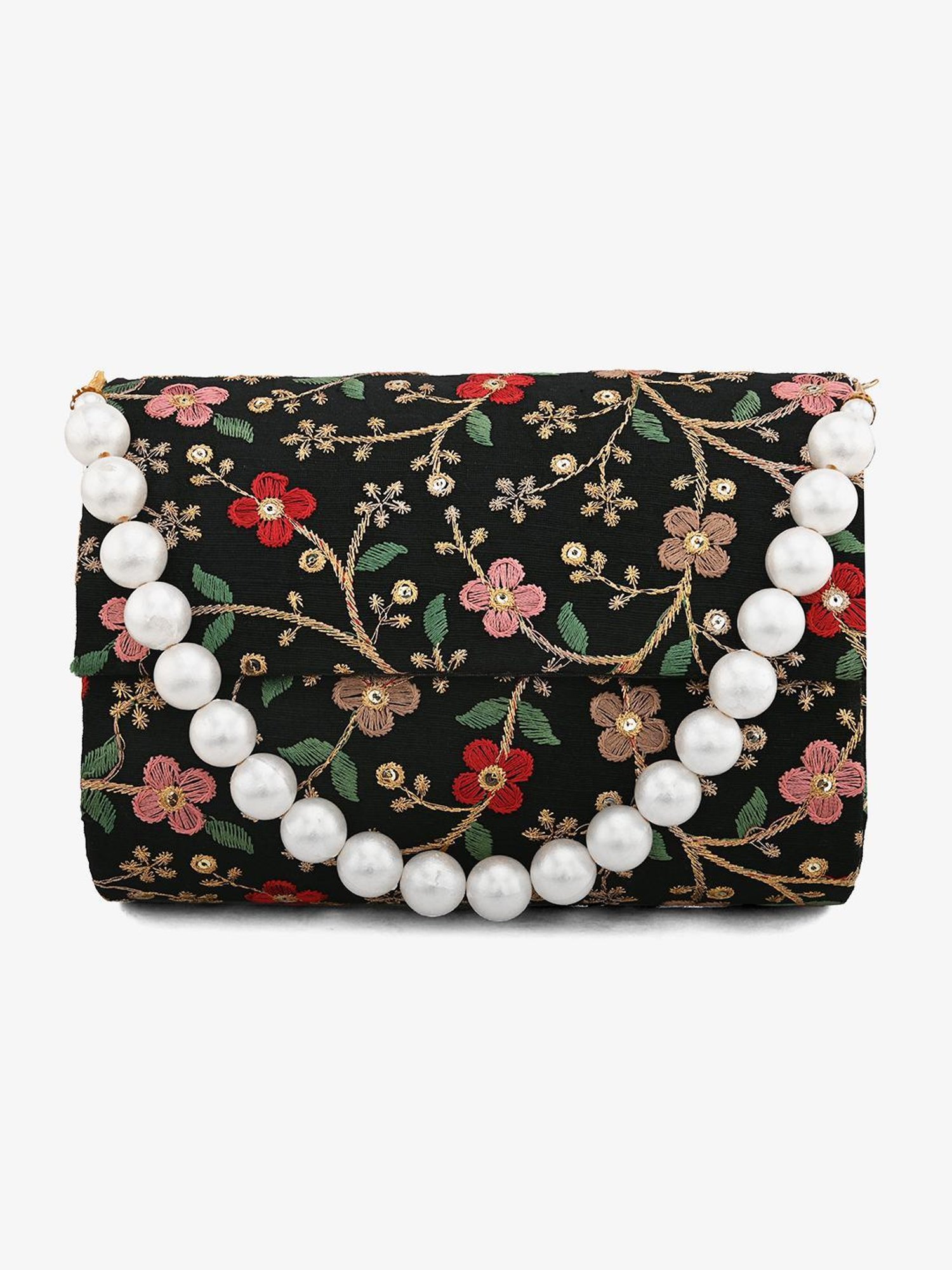 Gaurapakhi Black Embroidered Envelope Clutch