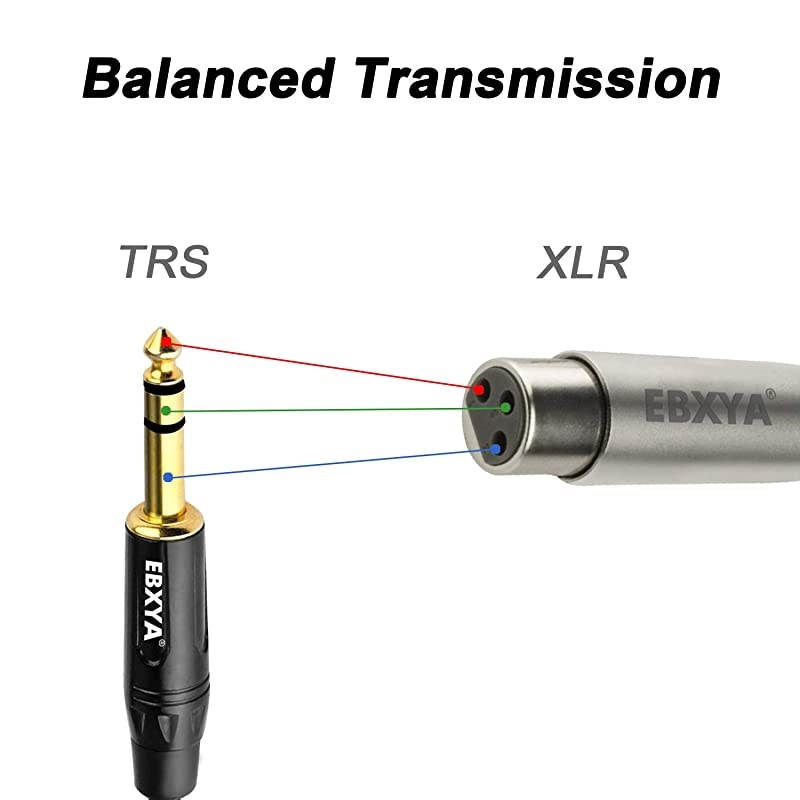 1/4" TRS to XLR Female Cable for Balanced Stereo Audio Transportation, 2 Packs of 6 Feet