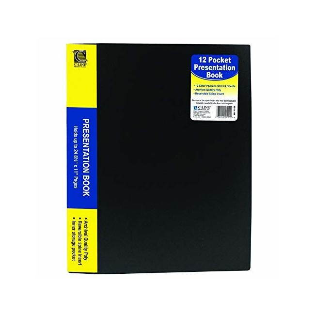 C-Line Products, Inc. CLI33120BN 12-Pocket Bound Sheet Protector Presentation Book, Black, Pack of 6