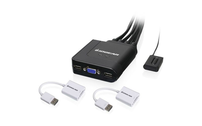 IOGEAR 2-Port USB VGA Cable KVM with DisplayPort Adapters - 2 Computer(s) - 1 Local User(s) - 2048 x 1536 - 2 x USB1 x VGA