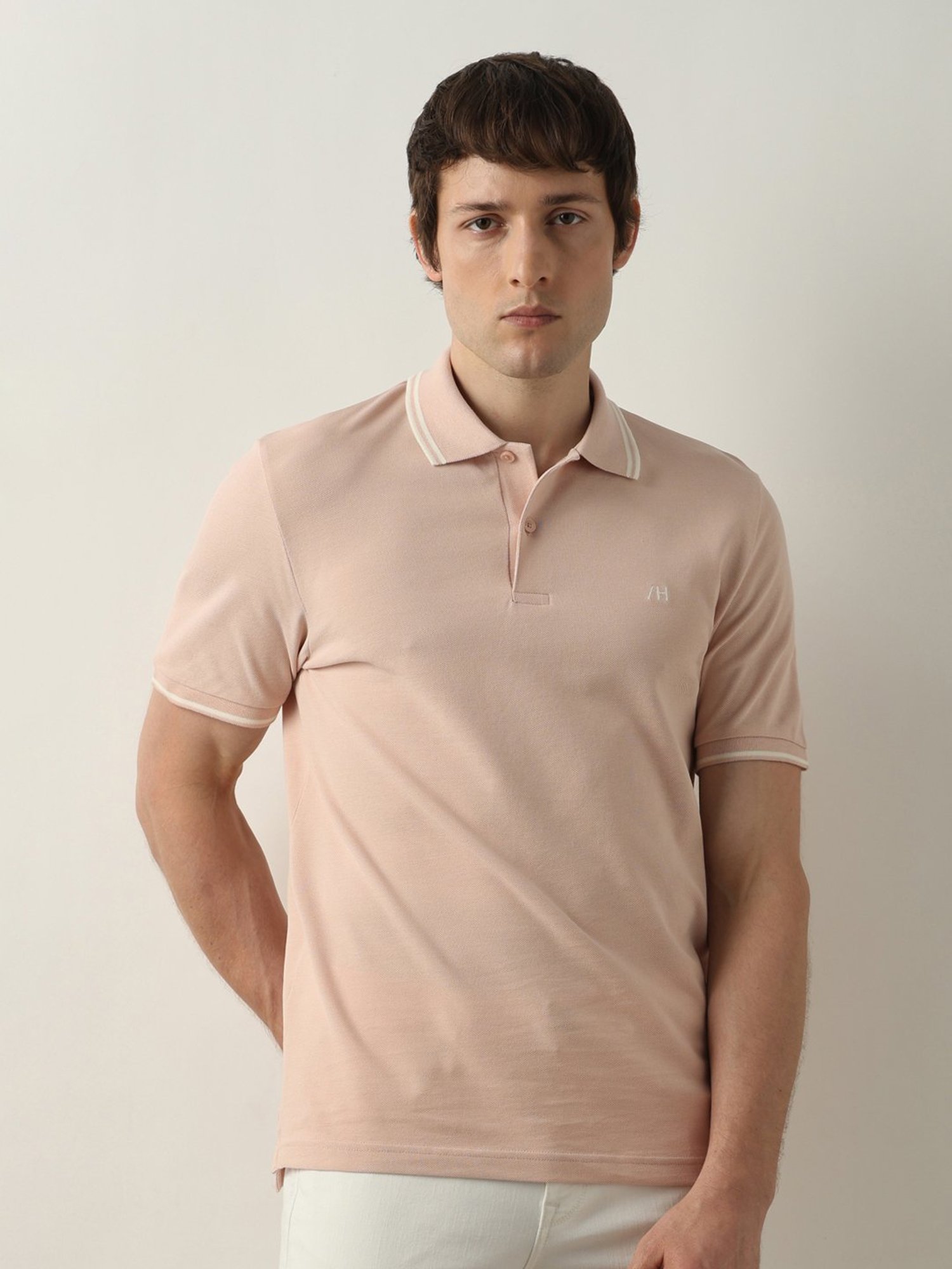 SELECTED HOMME Light Pink Slim Fit Cotton Polo T-Shirt