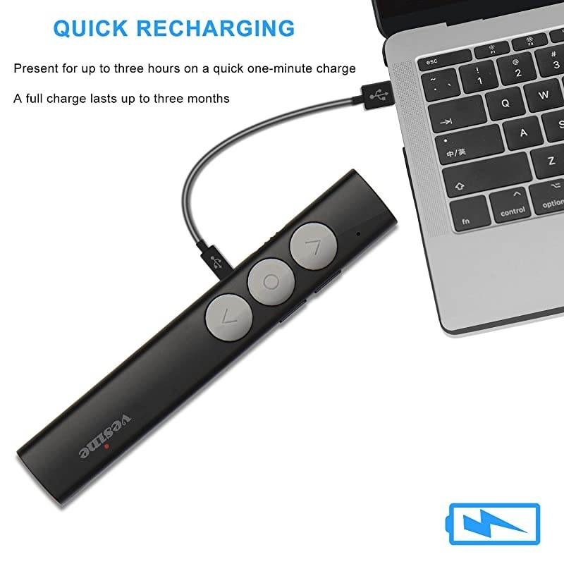 Wireless Presenter 24GHz RF Up to 100 Ft Range Professional Presentation Remote Rechargeable Universal Compatibility Intuitive TouchKeys for Slideshow Control Clicker Black
