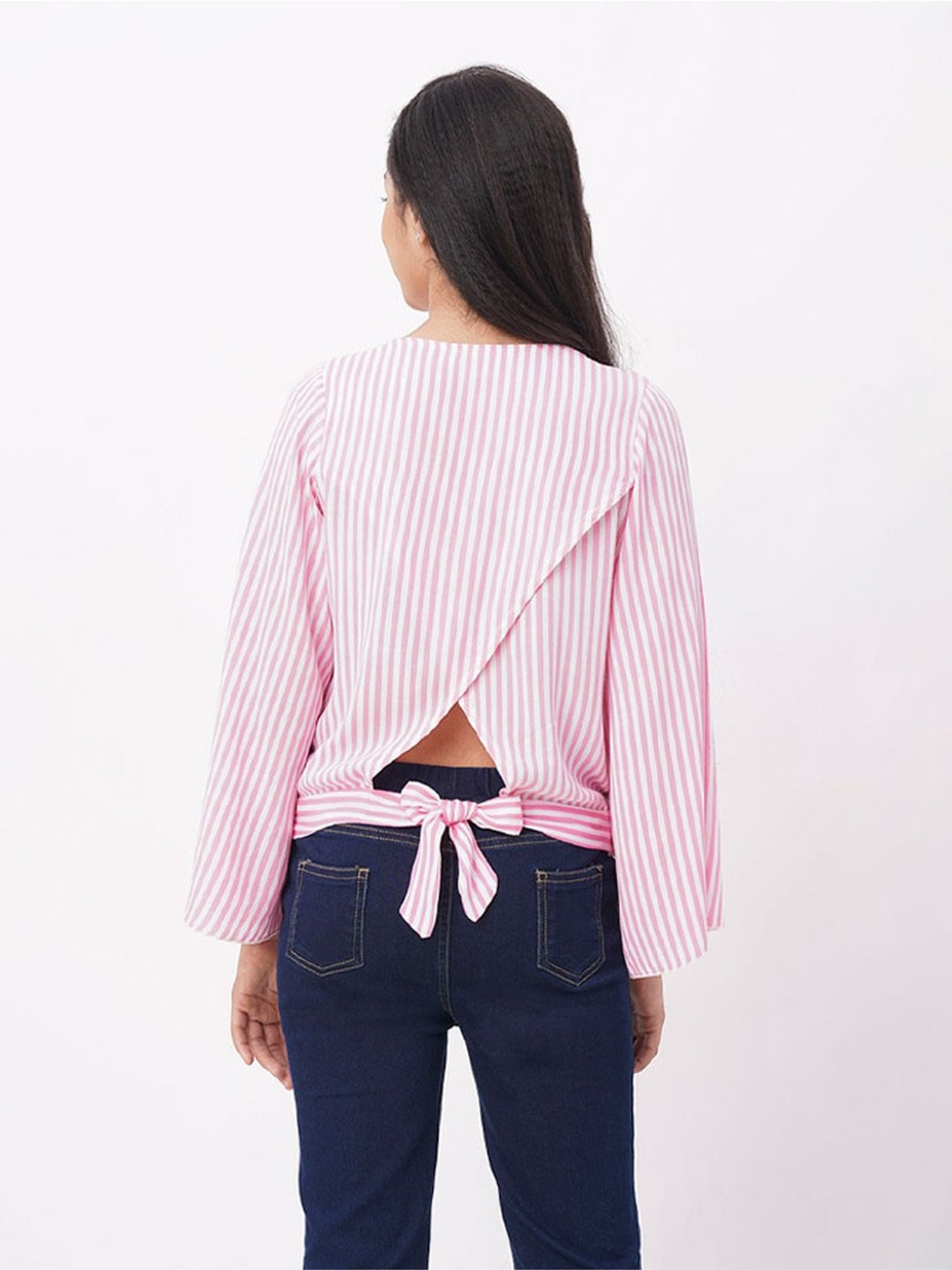 Edheads Kids Pink Cotton Striped Full Sleeves Top