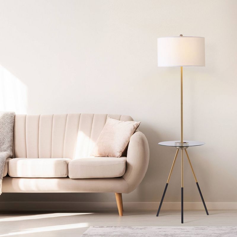 62.5" Axxin Contemporary Tripod Floor Lamp with Glass Table and Built-In USB Gold/White - Versanora