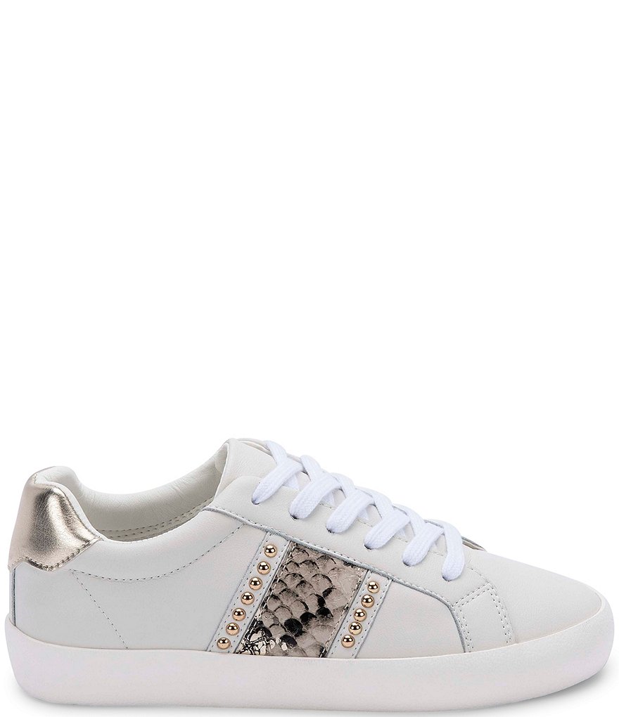 Blondo Gavi Waterproof Leather Snake Print Studded Detail Lace-Up Sneakers