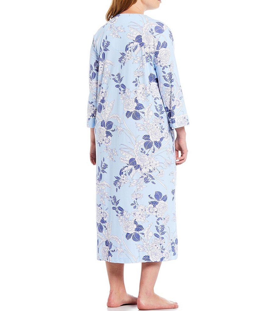 Kate Landry Plus Solid V-Neck Sleeve Midi Lounge Dress