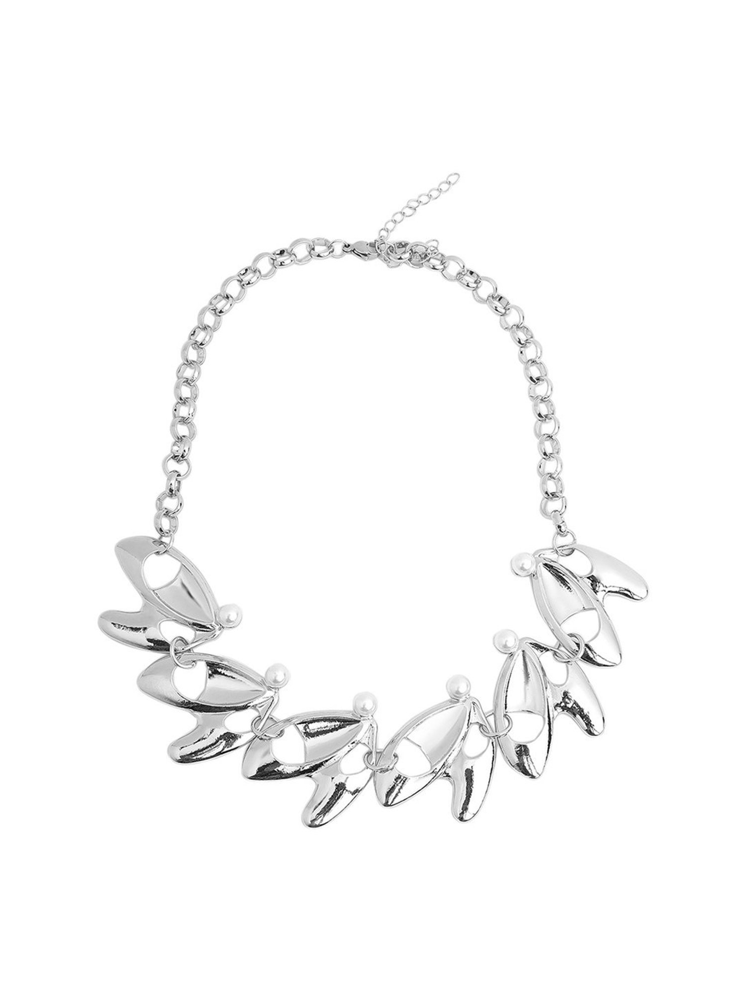 Prita by Priyaasi Pearl Studded Designer Leaf Link Silver-Plated Necklace