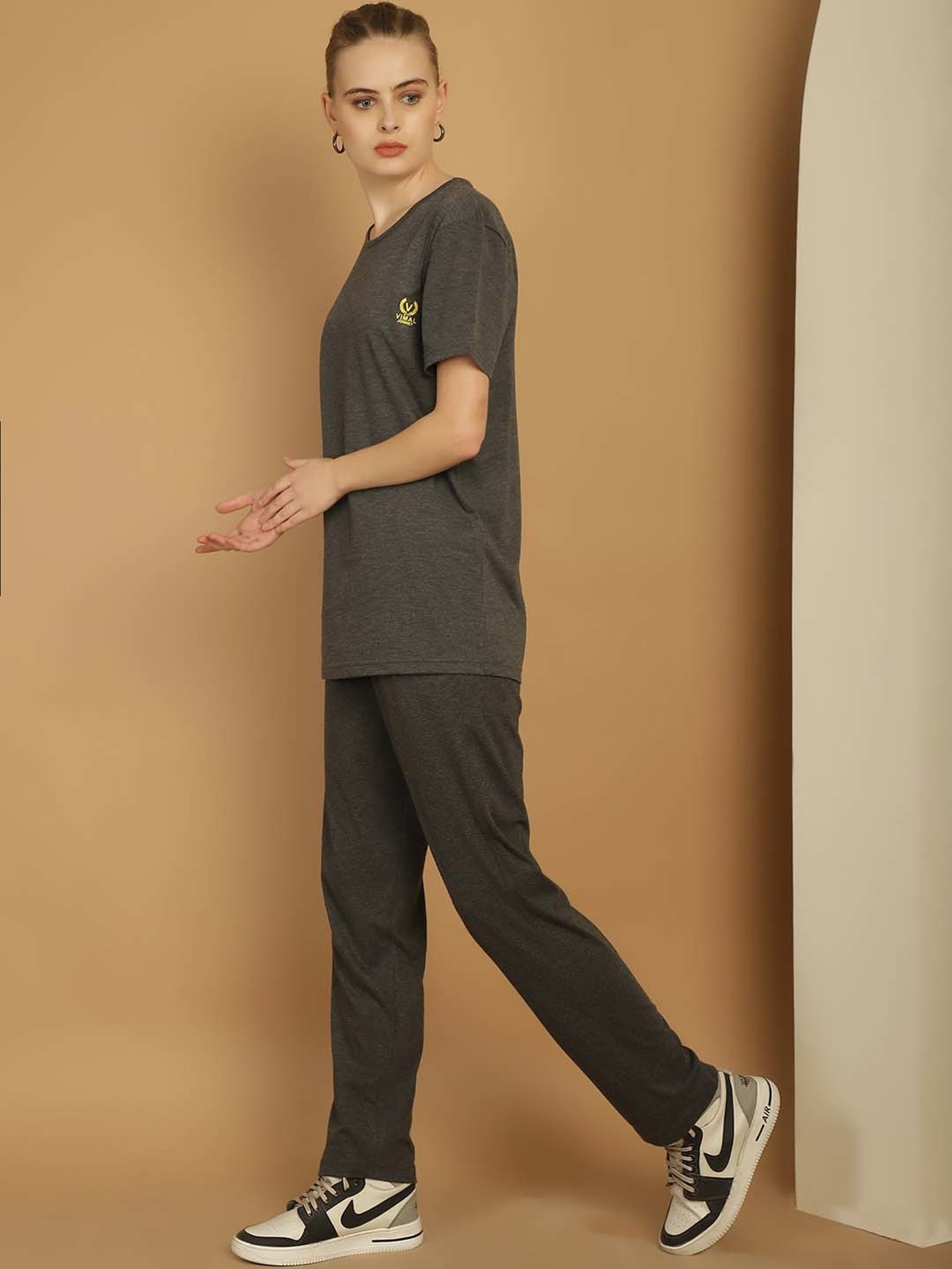 Vimal Jonney Anthracite Grey Cotton Sports T-Shirt Track Pant Set