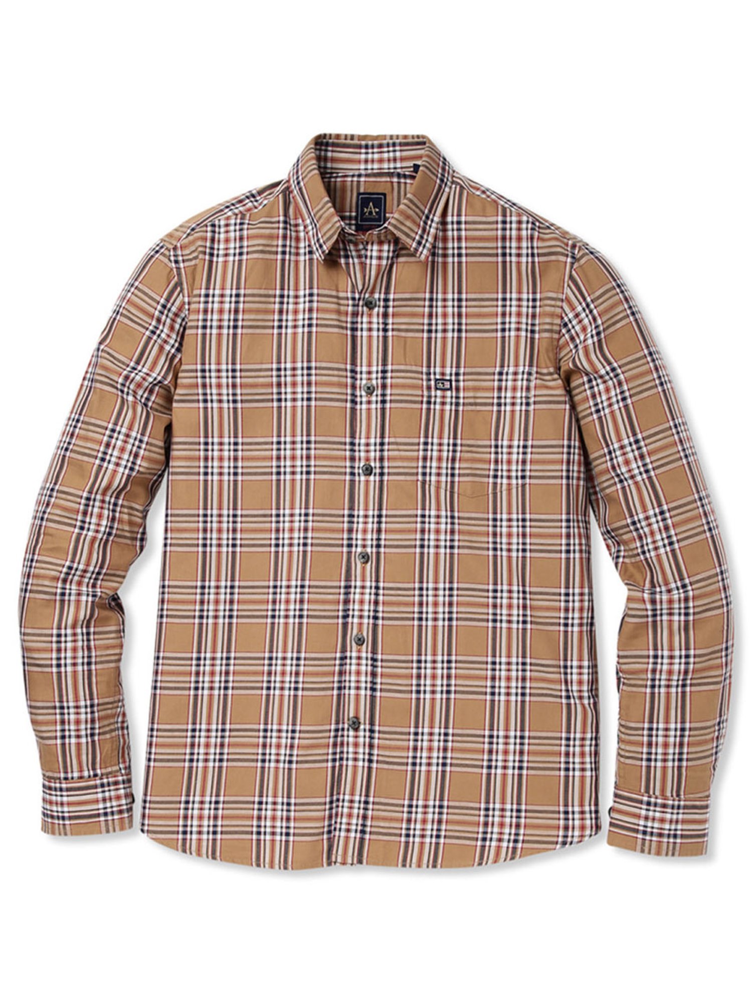 Arrow Light Brown Cotton Slim Fit Checks Shirt