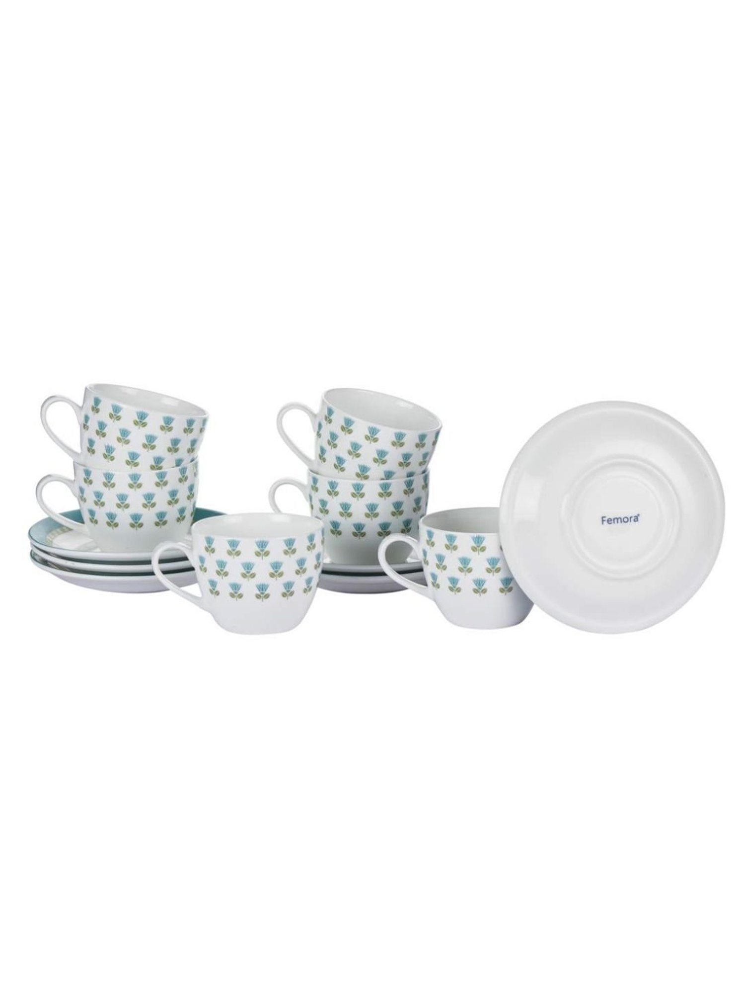 Femora Indian Ceramic White Tea Cup & Saucer Set (200 ml) - Set of 6
