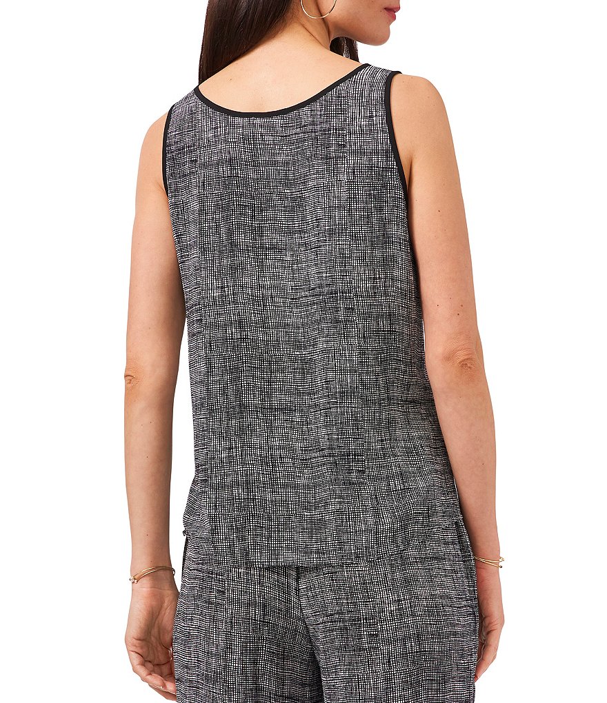 Vince Camuto Scoop Neck Cross Hatch Print Tank