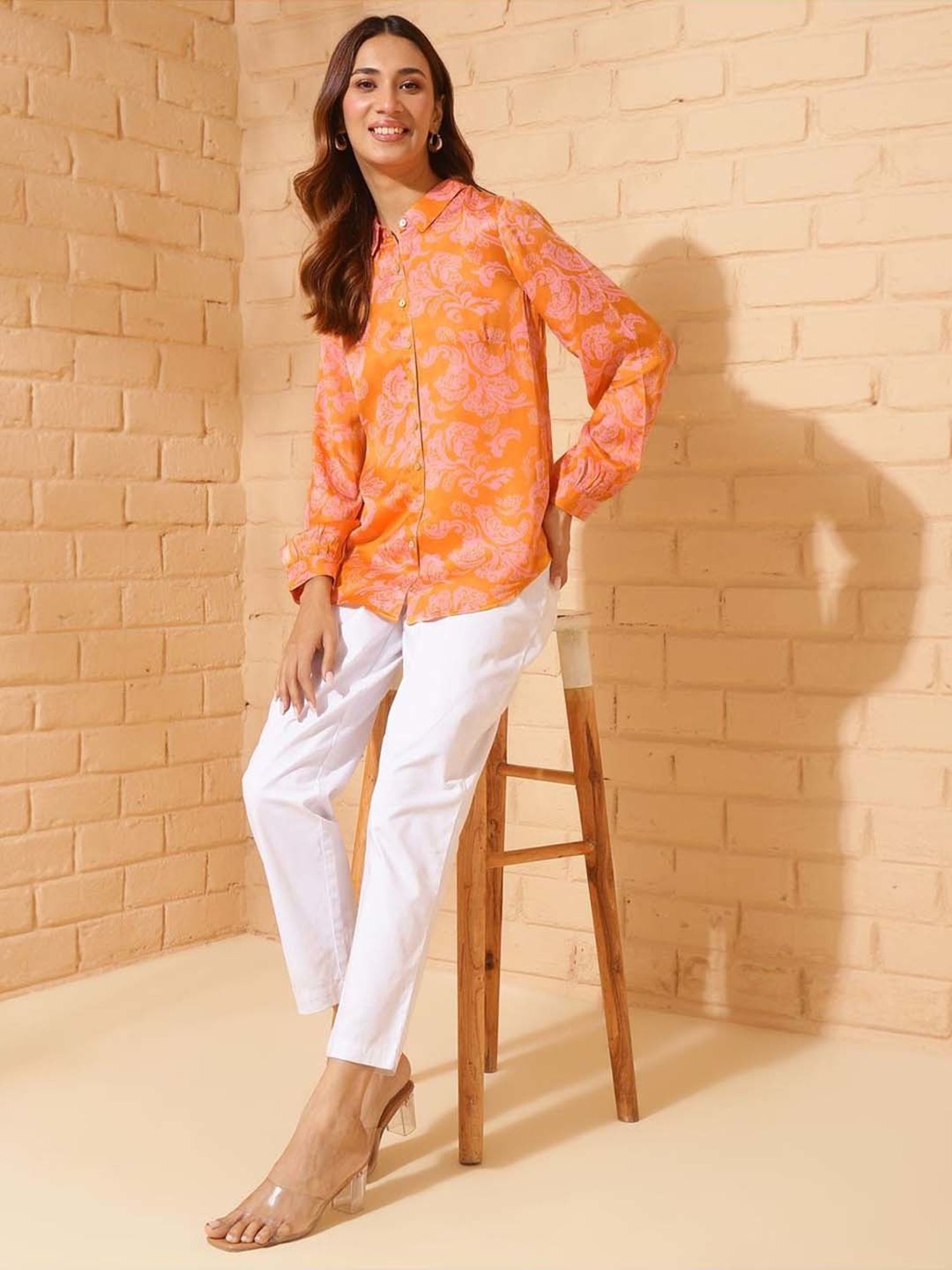 Fabindia Orange & Pink Printed Shirt