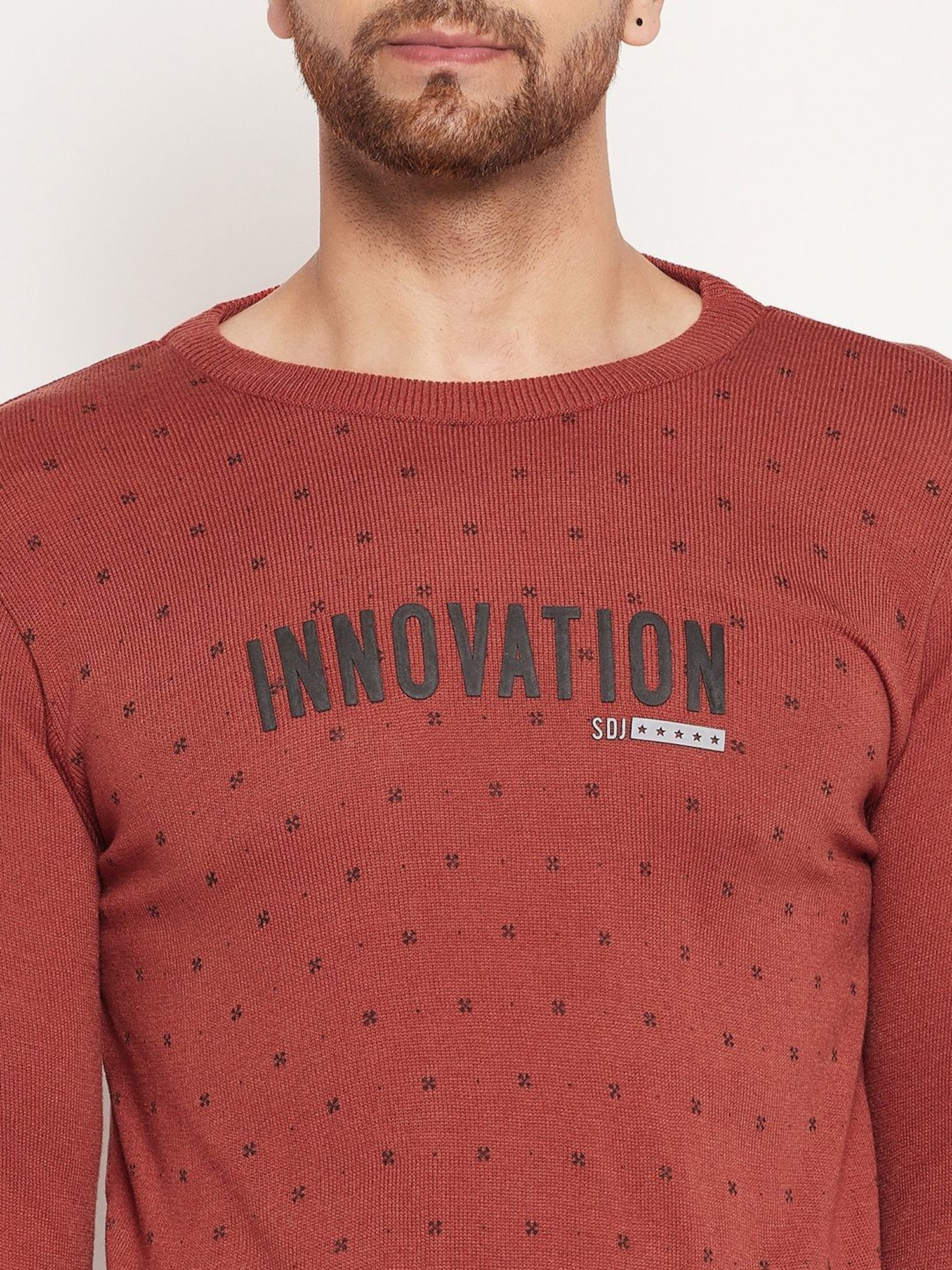 Duke Rust Slim Fit Printed Sweater