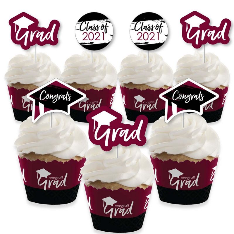Big Dot of Happiness Maroon Grad - Best is Yet to Come - Cupcake Decor- 2021 Burgundy Grad Party Cupcake Wrappers and Treat Picks Kit - Set of 24
