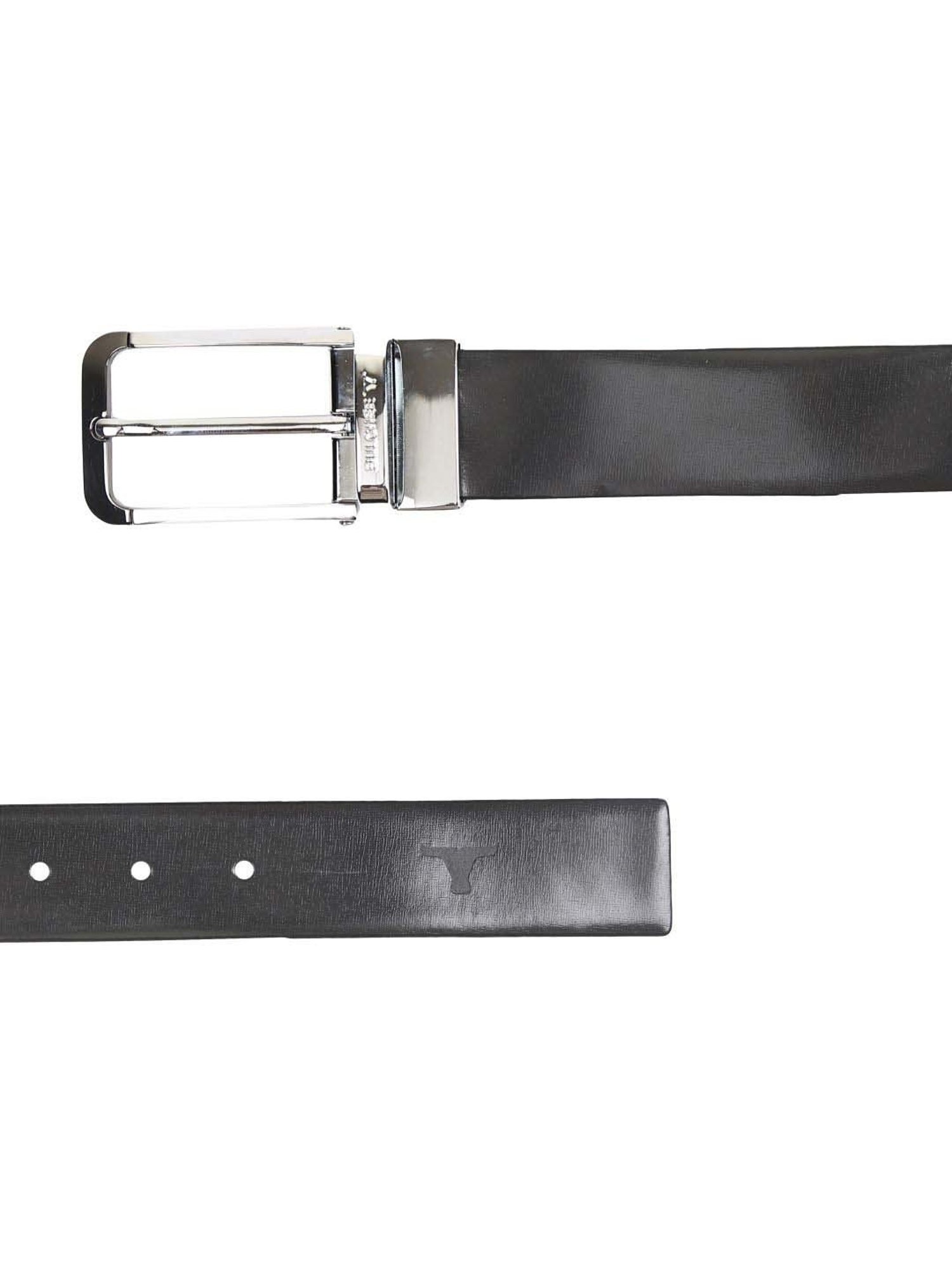 BULCHEE Black Leather Prong Reversible Belt for Men
