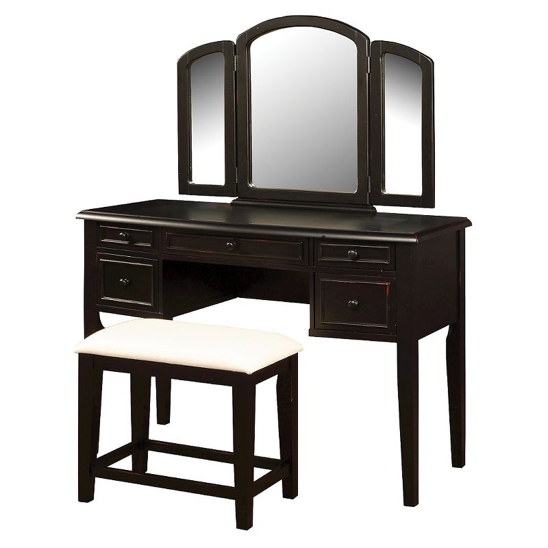 Simone Vanity Mirror & Bench Antique Black - Powell Company