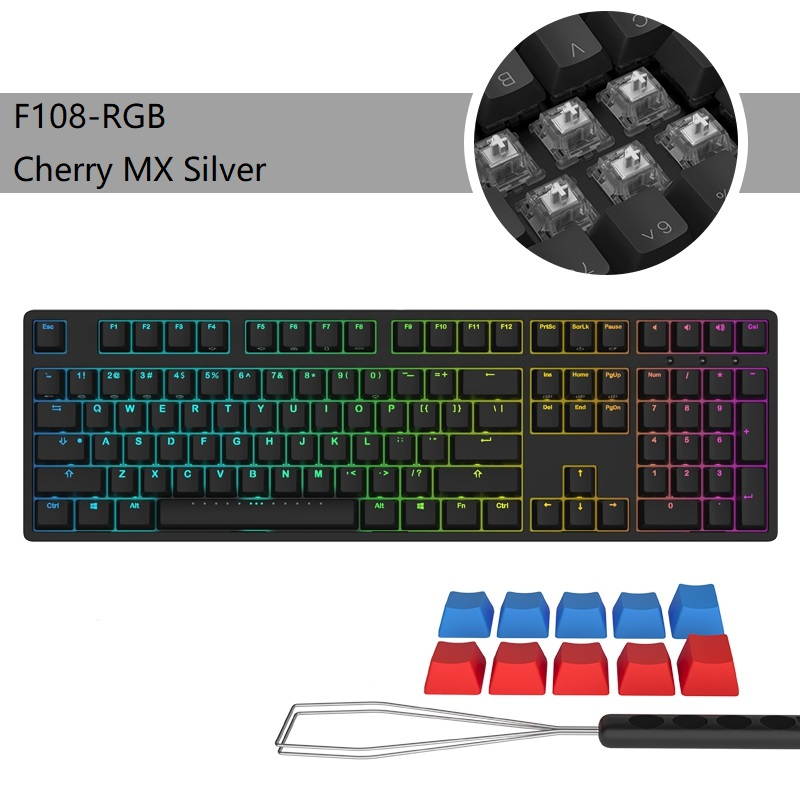 iKBC  F87-RGB Cool Exterior TKL USB Wired RGB N-key Rollover Mechanical Keyboard  For Office And Game, Cherry MX  Silver - Black