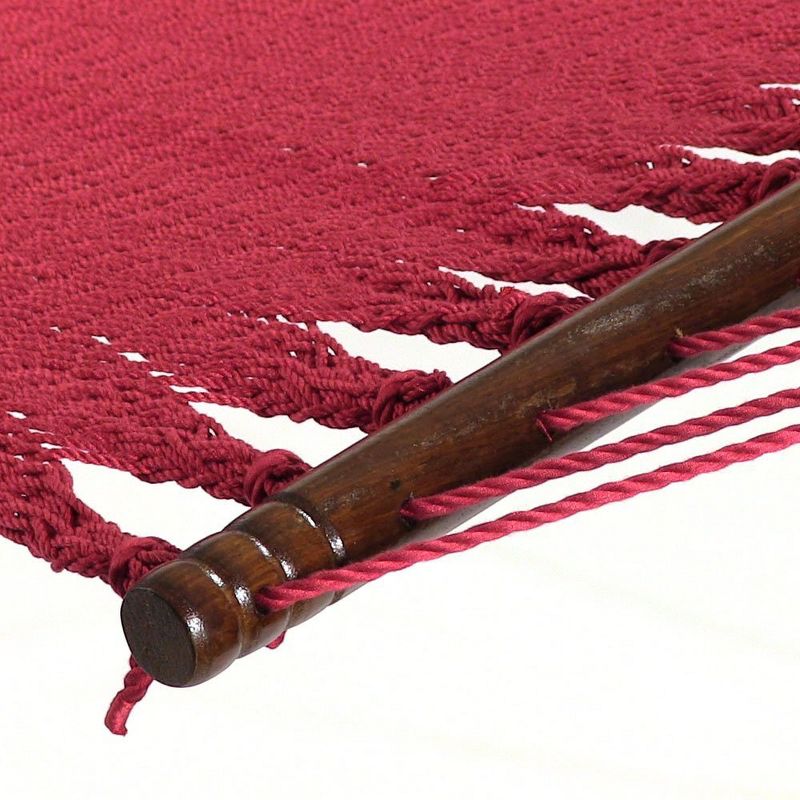 Sunnydaze Outdoor 2-Person Double Polyester Rope Hammock with Wood Spreader Bar and 15ft Black Steel Stand - Red