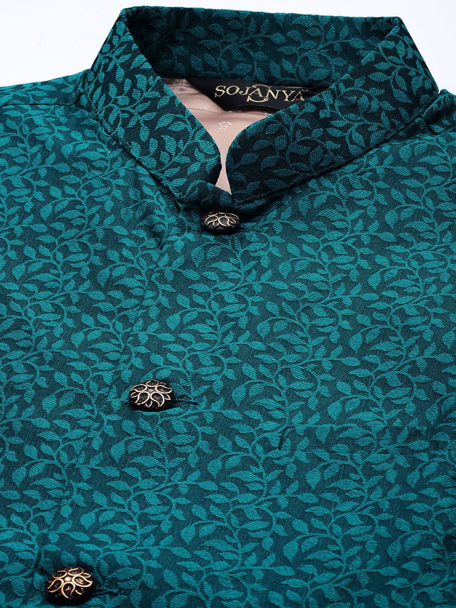 Sojanya Pink & Green Regular Fit Self Pattern Kurta Set With Jacket