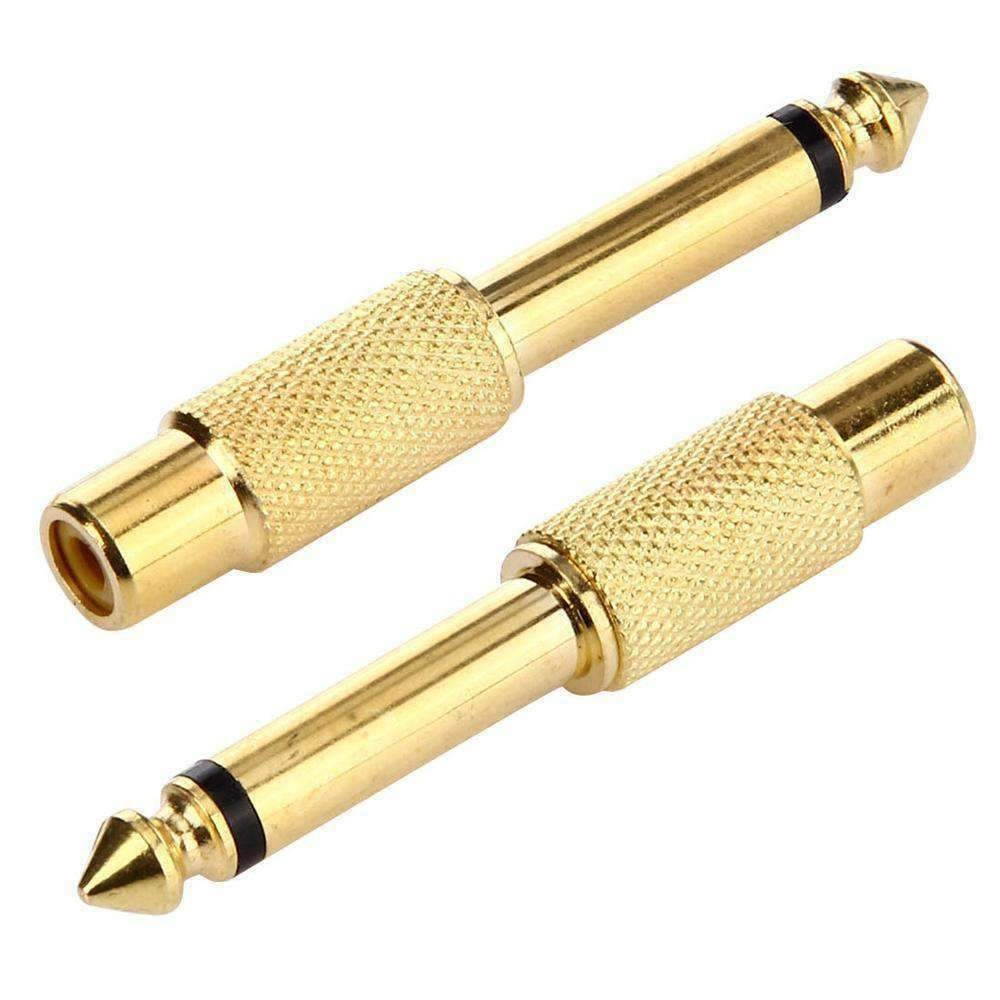 Gold Plated 6.35mm (1/4 Inch) Audio Mono Jack Plug to RCA Female Adapter NEW