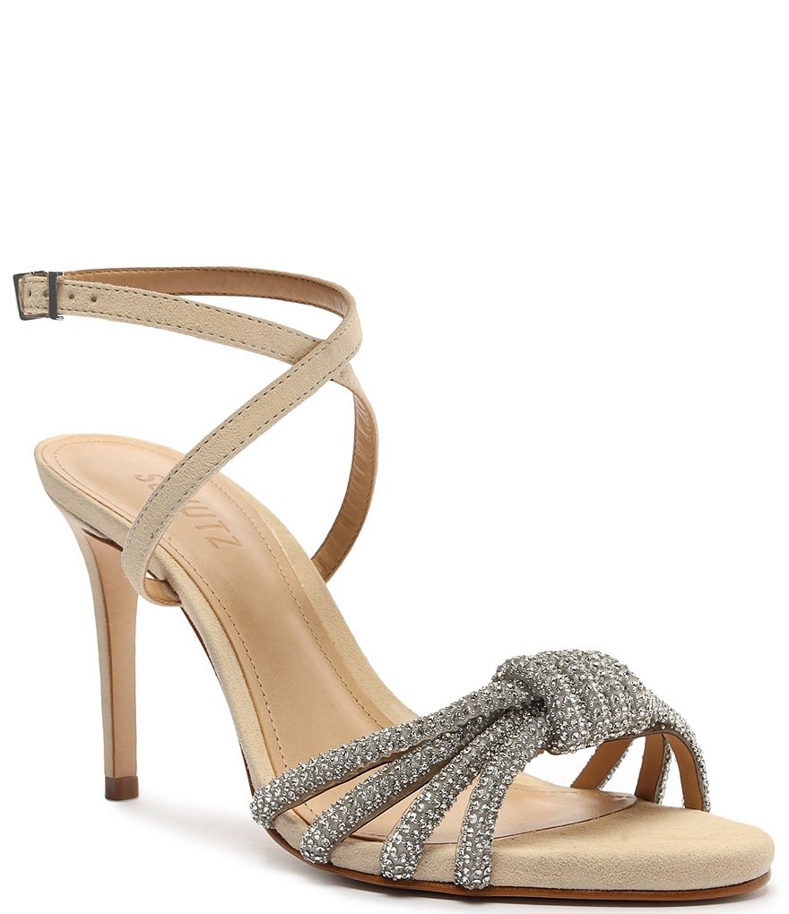 Schutz Knory Jewel Embellished Knotted Suede Dress Sandals