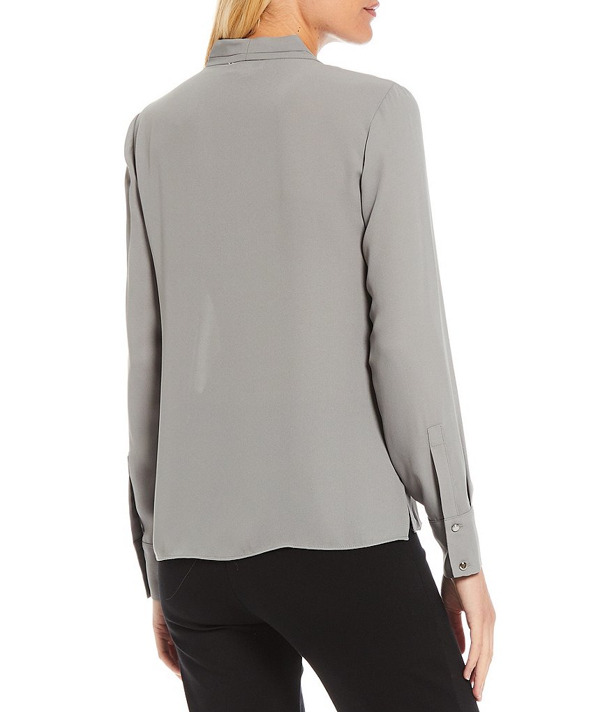 Preston & York Caroline Bow Woven V-Neck 3/4 Sleeve Blouse