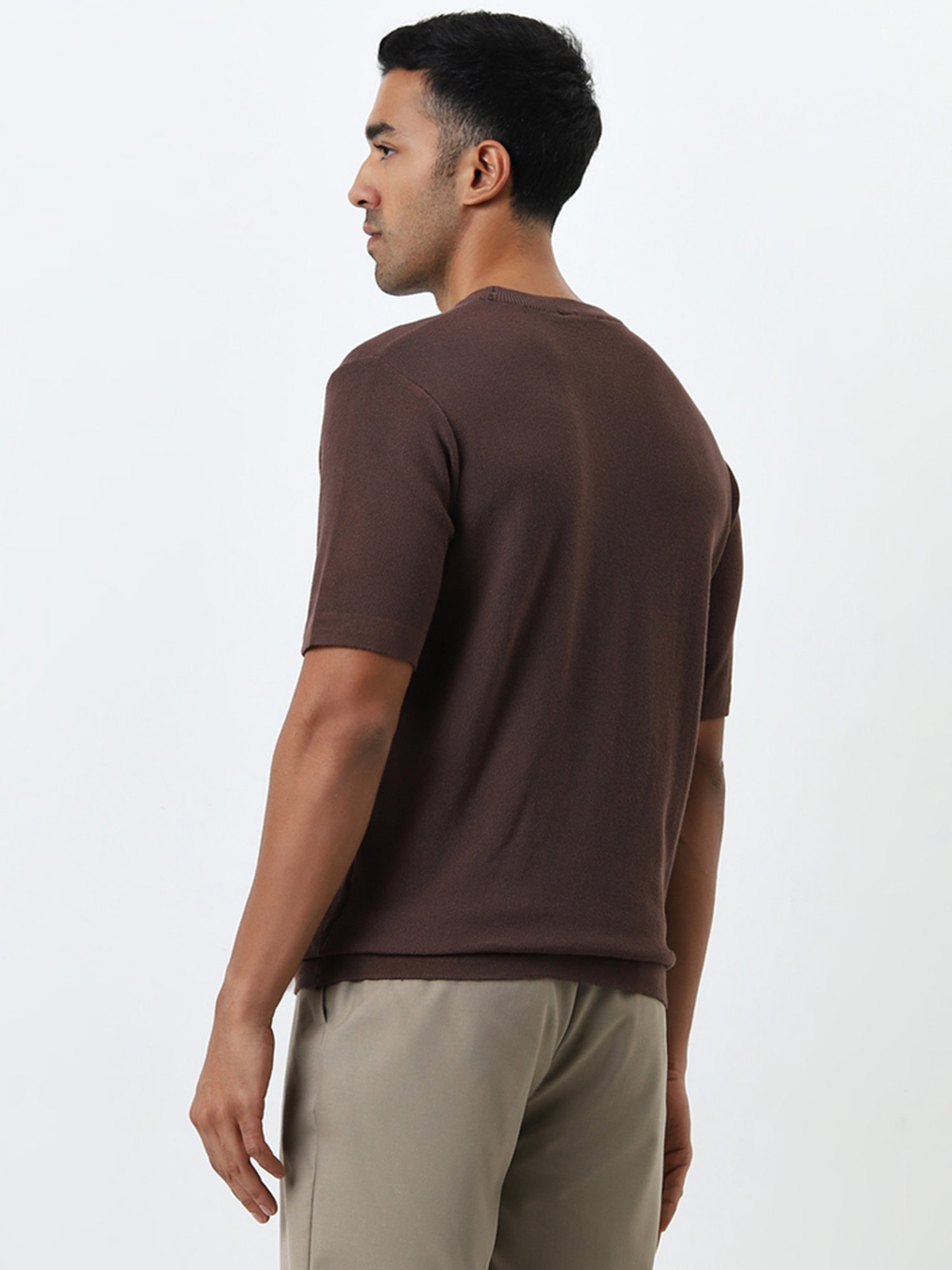 WES Formals by Westside Dark Brown Slim-Fit Cotton Blend T-Shirt