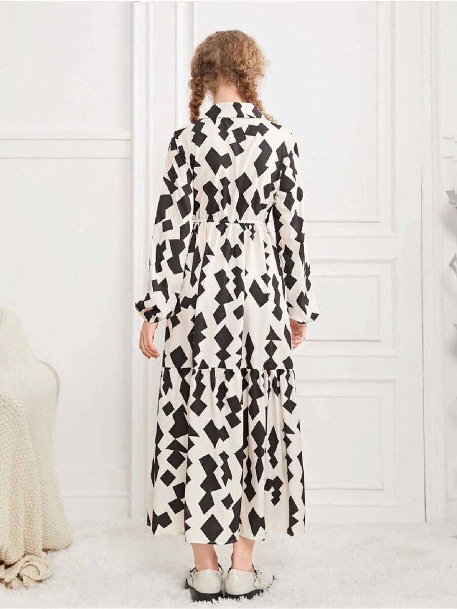 Bolly Lounge Girls Black & White Floral Full Sleeves Dress