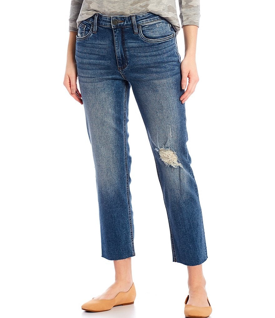KUT from the Kloth Rachel Mom Destruction Detail Raw Hem Crop Jeans
