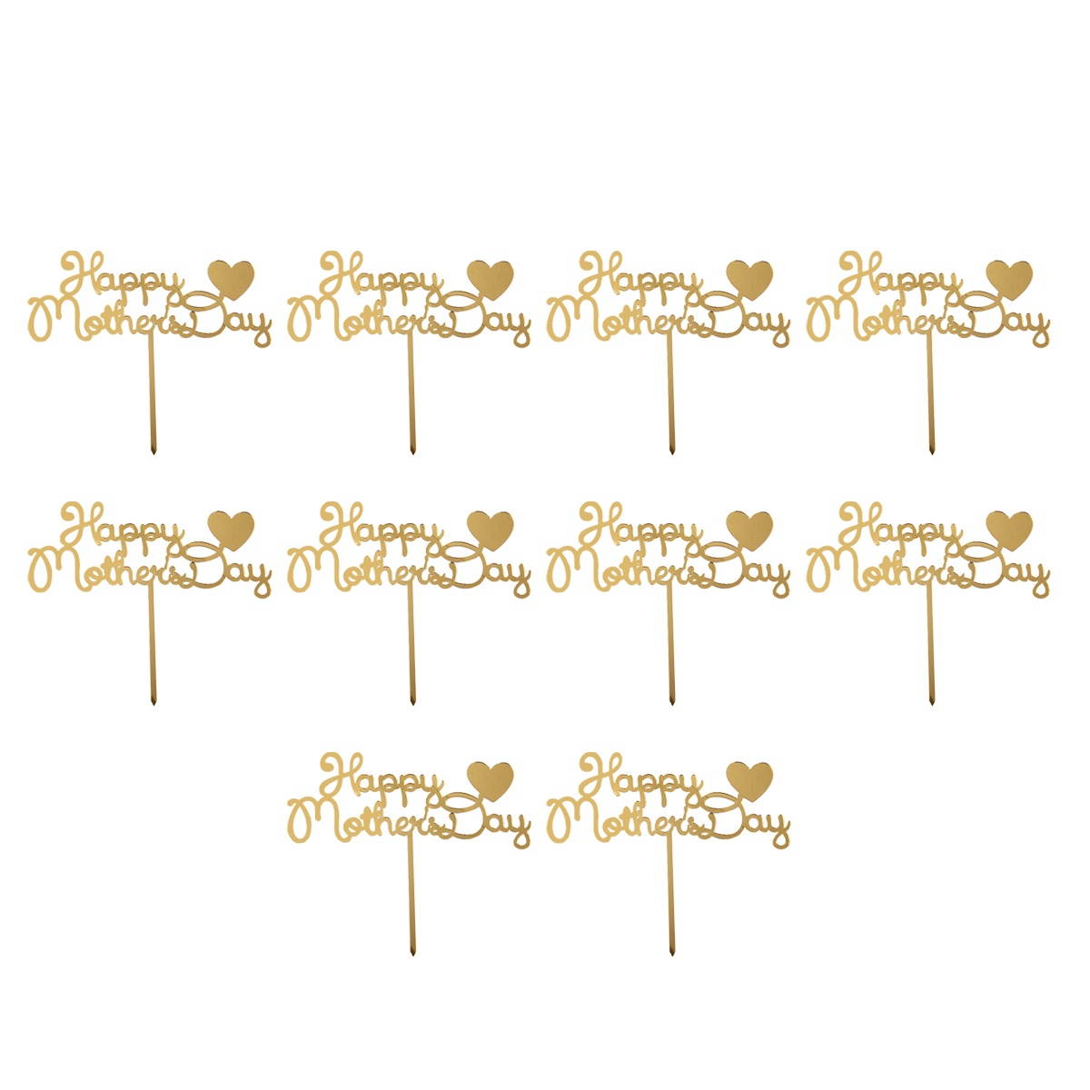 10pcs Gold Letter Acrylic Cake Toppers Mom Theme Cake Picks Heart DIY Cake Decoration Mothers Day Party Dessert Insert Favor