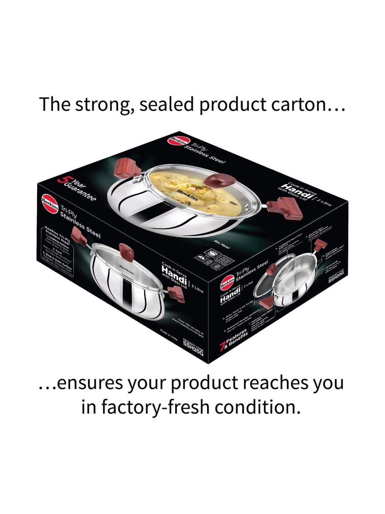 Hawkins Silver & Transparent Stainless Steel 19 cm Gas Compatible Handi With Lid (2 L) - Set of 1