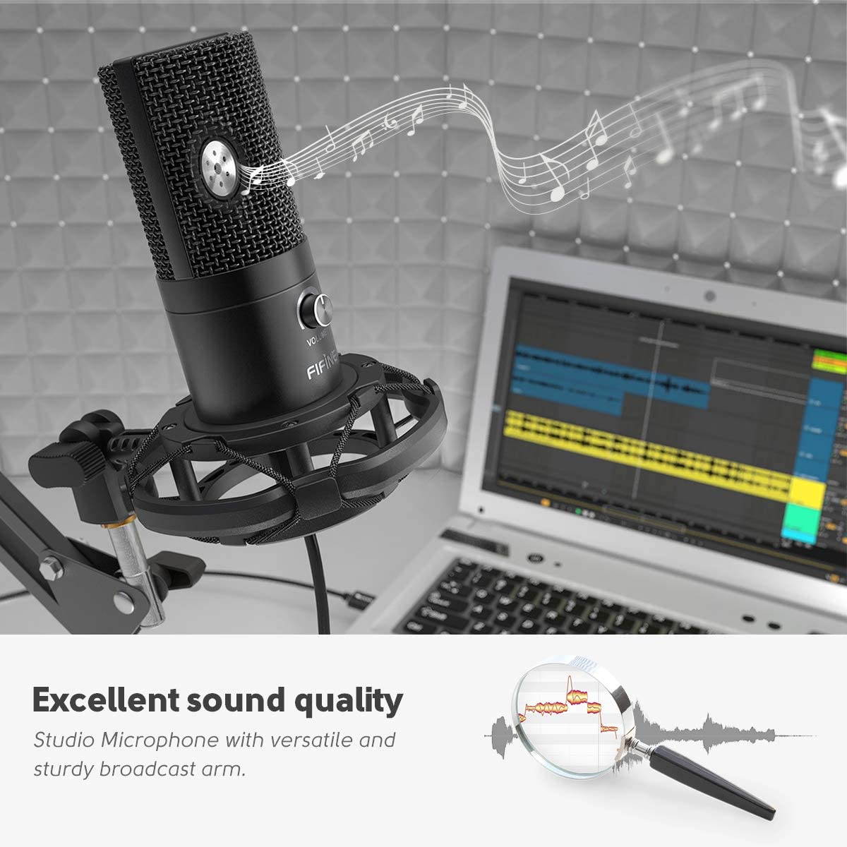 Studio Condenser USB Microphone Computer PC Microphone Kit with Adjustable Scissor Arm Stand Shock Mount for Instruments Voice Overs Recording Podcasting YouTube Karaoke Gaming Streaming