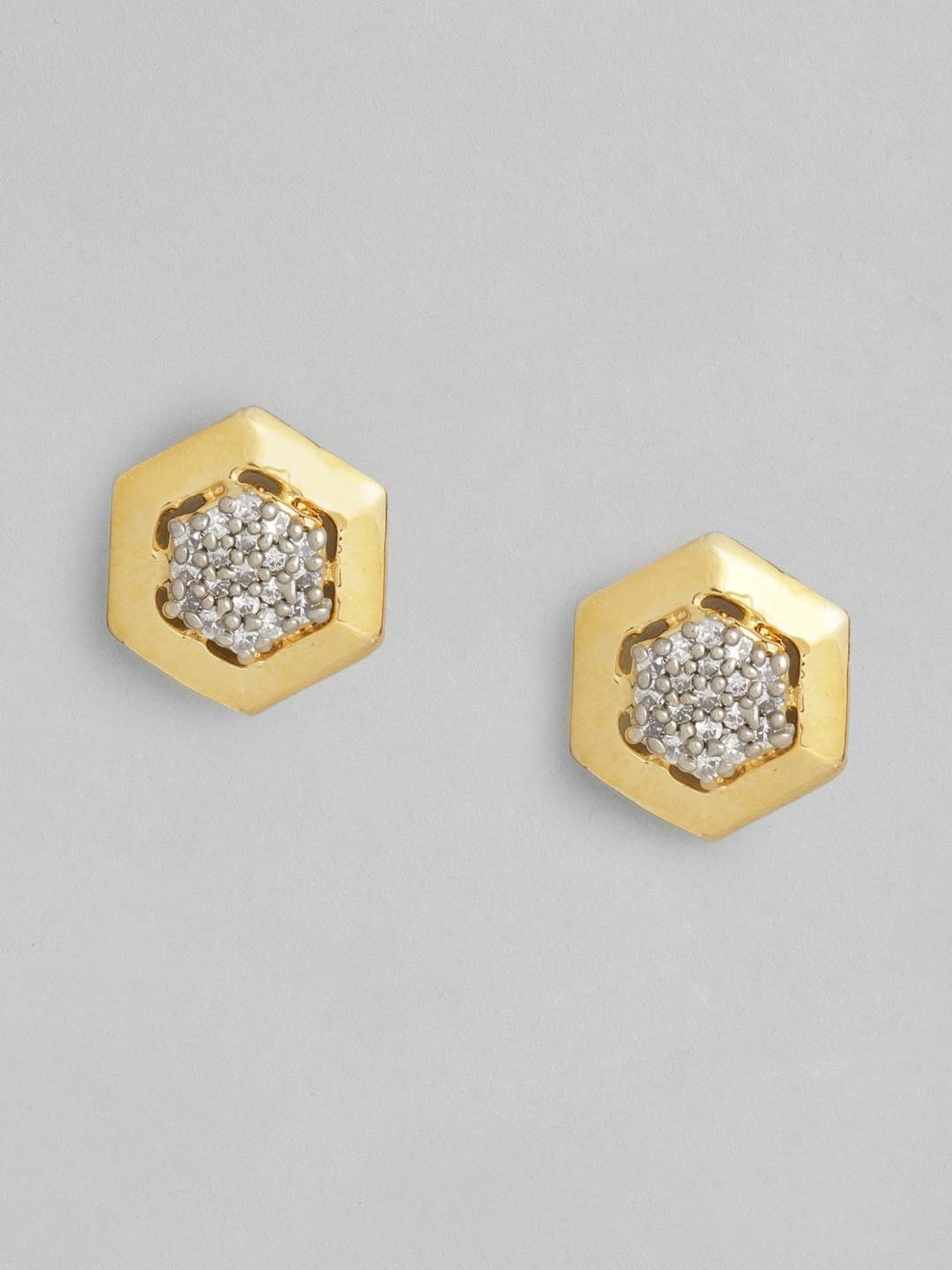 Estele Gold & Rhodium-Plated CZ Geometric Stud Earrings for Women