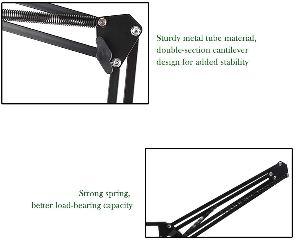 Microphone Stand, Mic Arm with Windscreen and Pop Filter Suspension Scissor Arm Stands for Studio Recording and Broadcasting, Blue Yeti Mic Stand