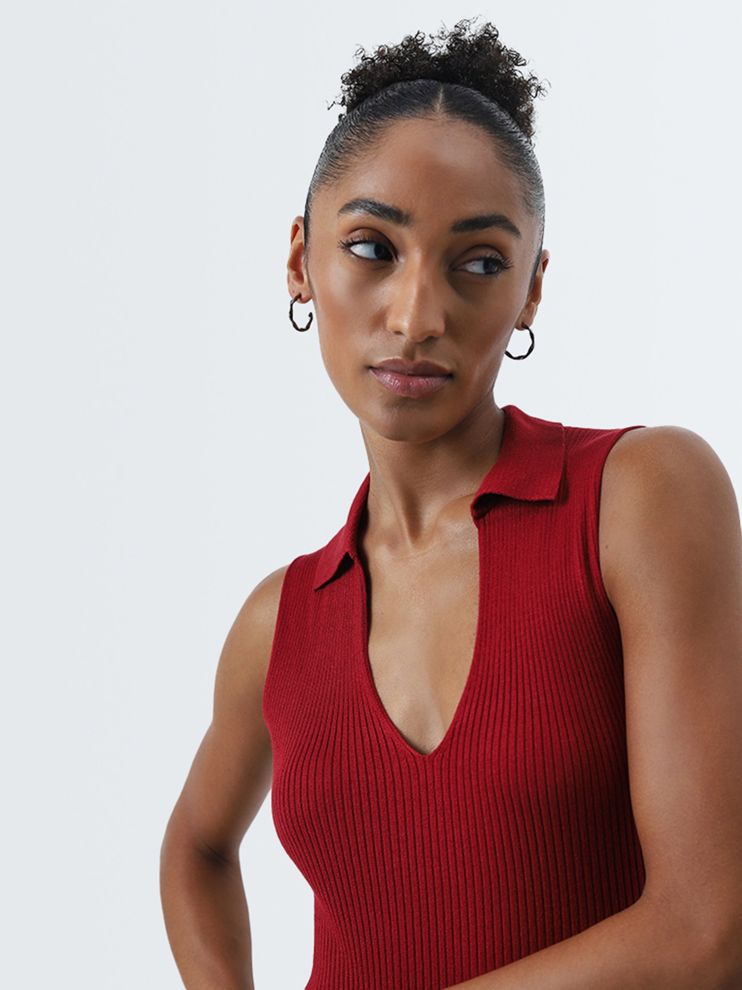 Wardrobe by Westside Red Ribbed Textured Top