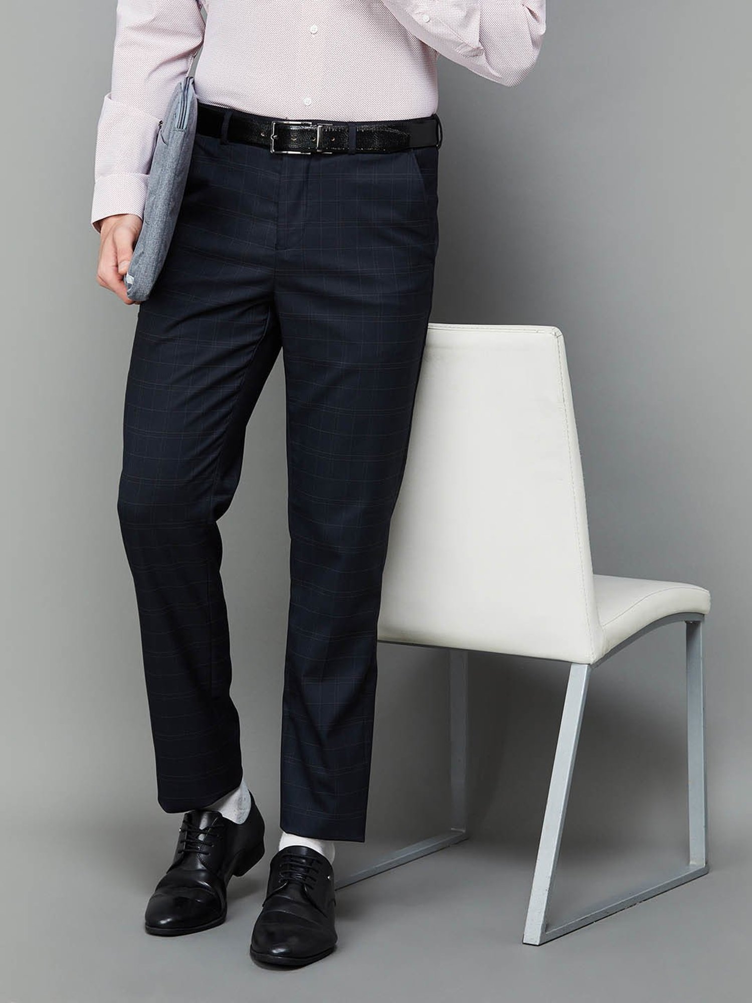 Code by Lifestyle Black Slim Tapered Fit Checks Trousers