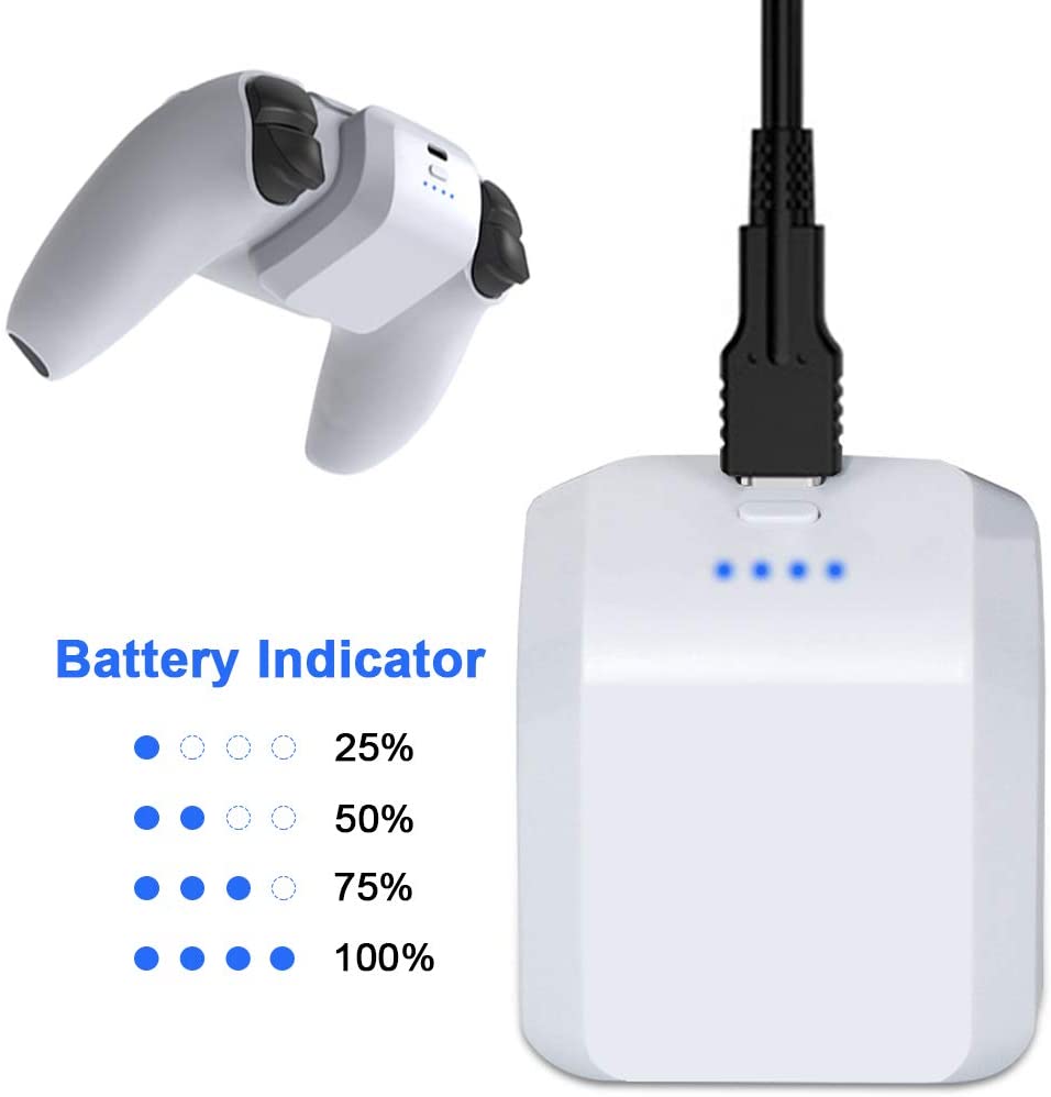 PS5 Dualsense Battery Pack, 1500mAh Wireless Charge Power Bank Rechargeable Backup Type C Battery Kit with Power Indicator Light for Sony Playstation 5 Controller DualSense